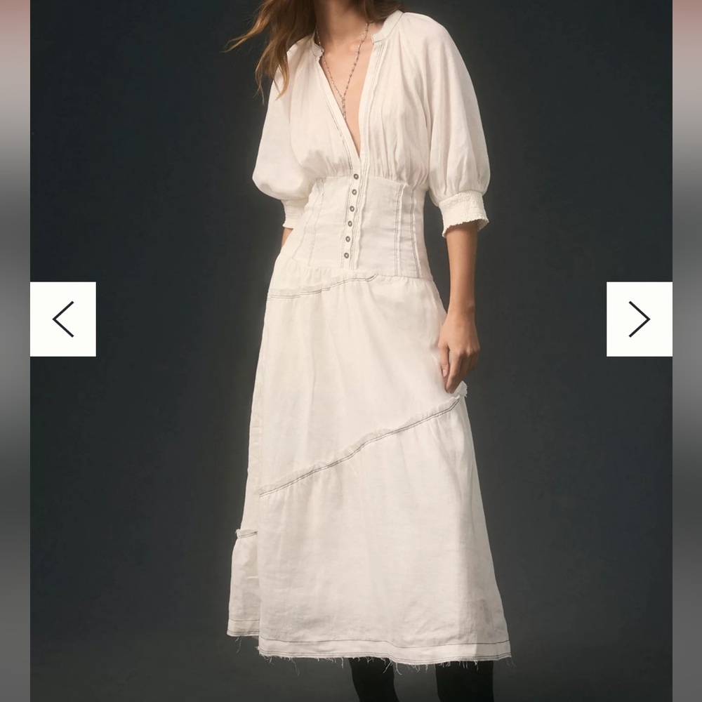 Anthropologie V-Neck Corset Midi Dress